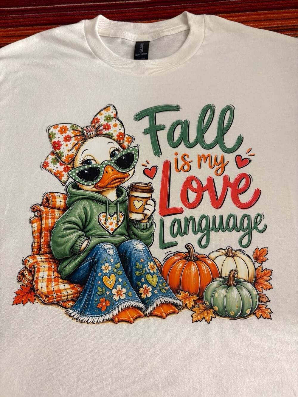 Gildan Fall Is My Love Language Duck T-Shirt White